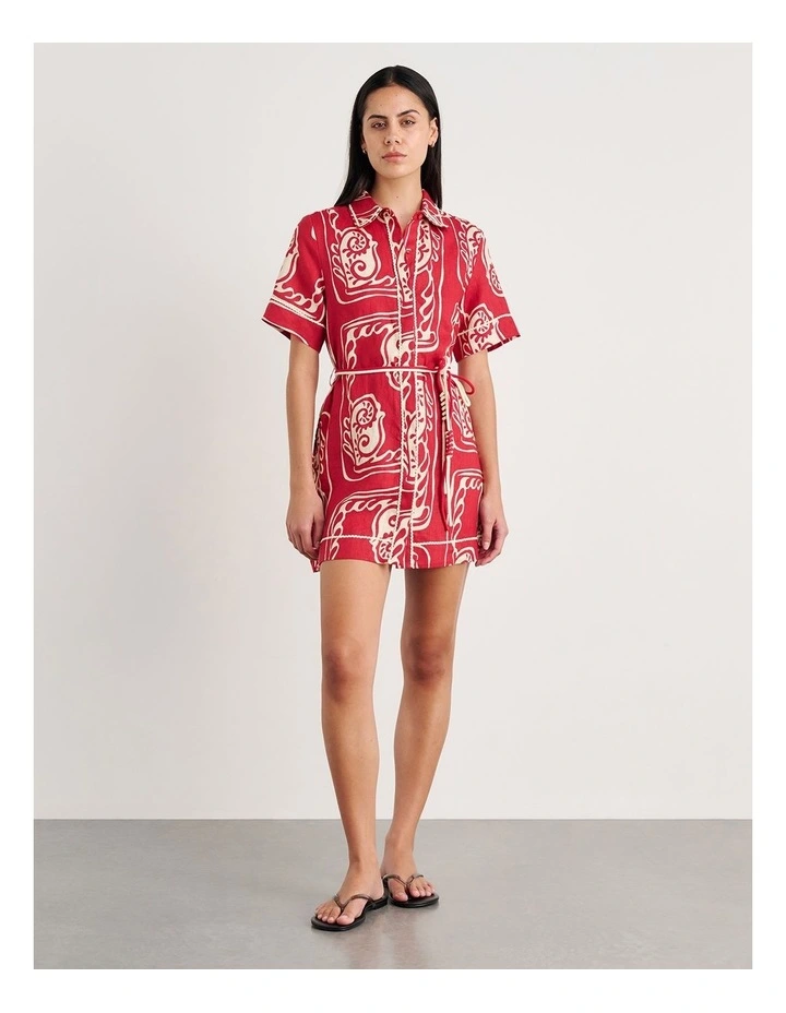 Ceezee Linen Shirt Dress in Red Multi image 4