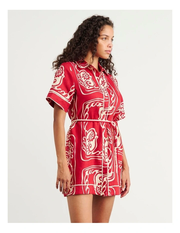 Ceezee Linen Shirt Dress in Red Multi image 4