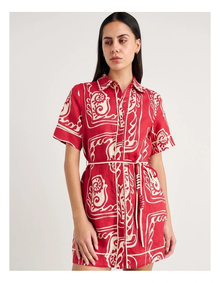 Ceezee Linen Shirt Dress in Red Multi image 5