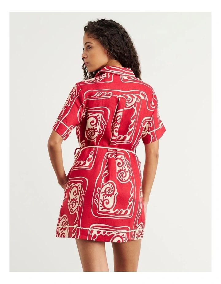 Ceezee Linen Shirt Dress in Red Multi image 5