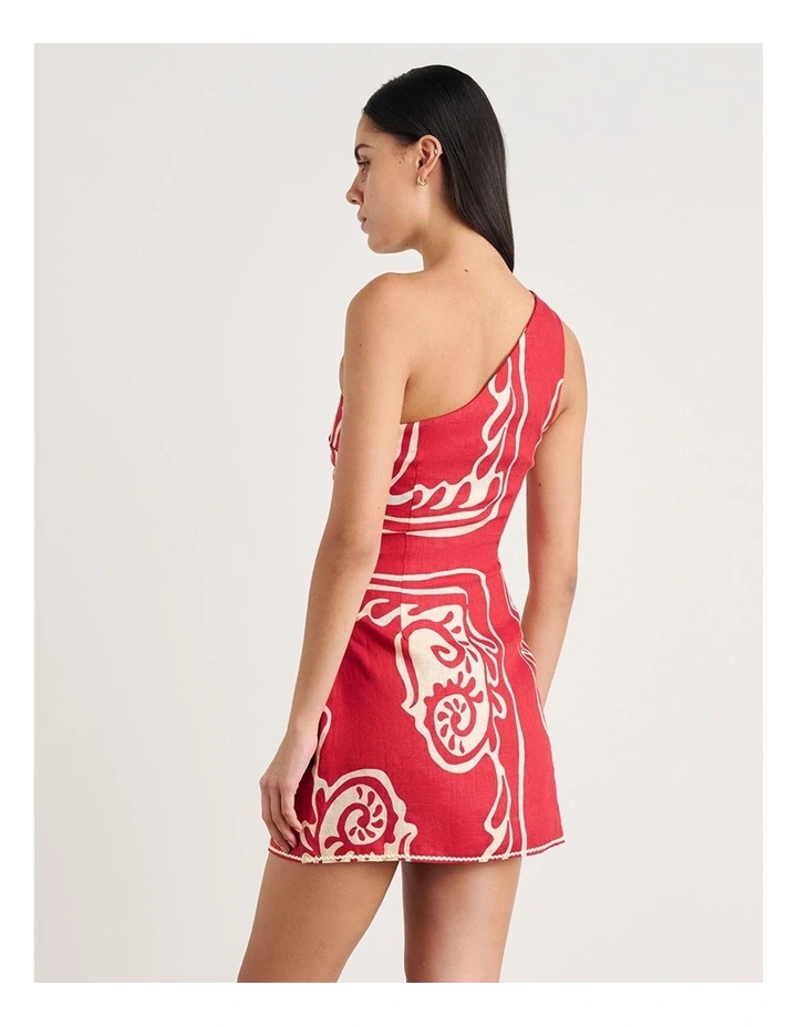 Ceezee Asymmetric Linen Mini Dress in Red Multi image 2
