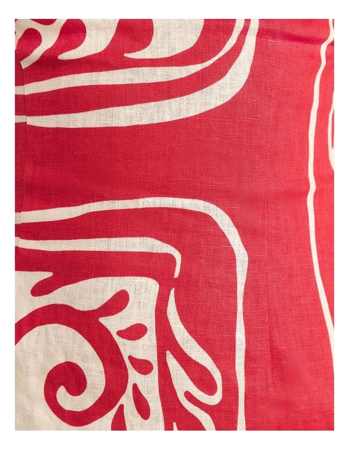 Ceezee Asymmetric Linen Mini Dress in Red Multi image 6