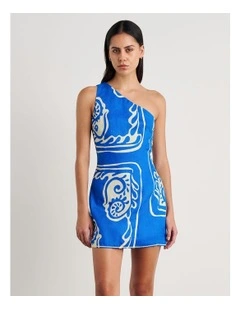 Ceezee Asymmetric Linen Mini Dress in Blue