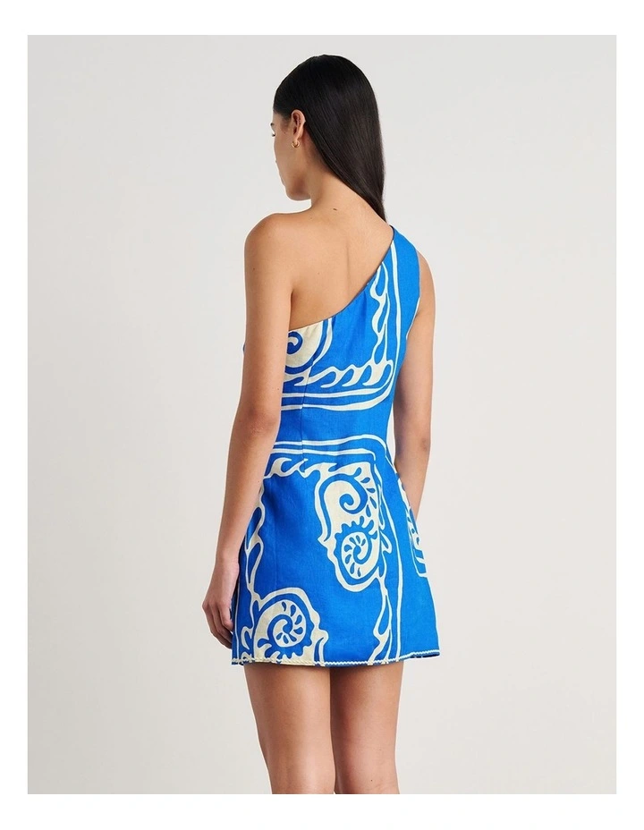 Ceezee Asymmetric Linen Mini Dress in Blue image 2