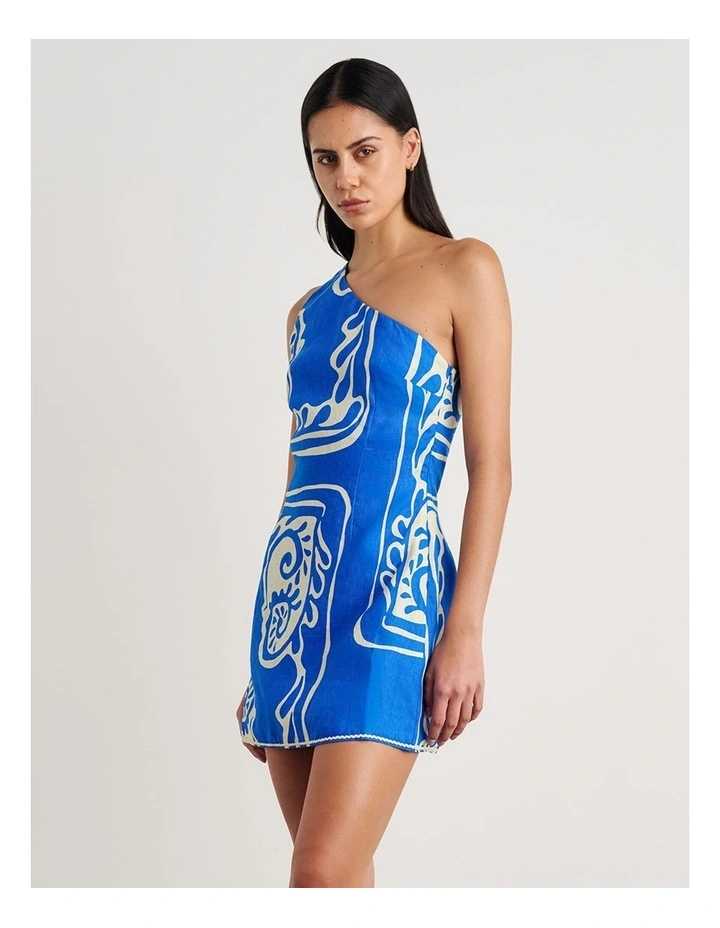 Ceezee Asymmetric Linen Mini Dress in Blue image 3