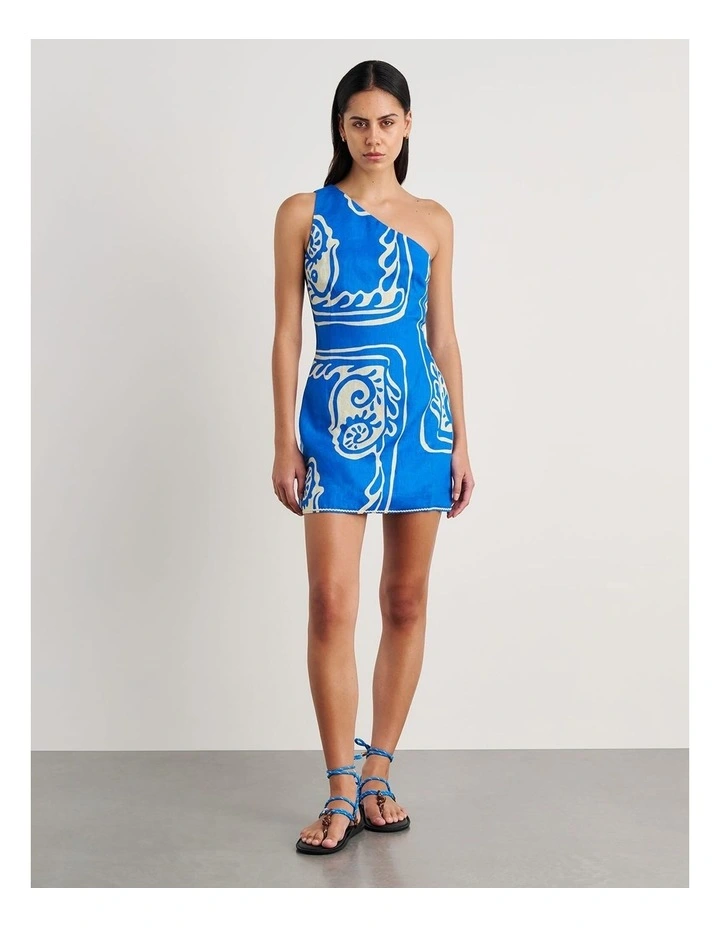 Ceezee Asymmetric Linen Mini Dress in Blue image 4