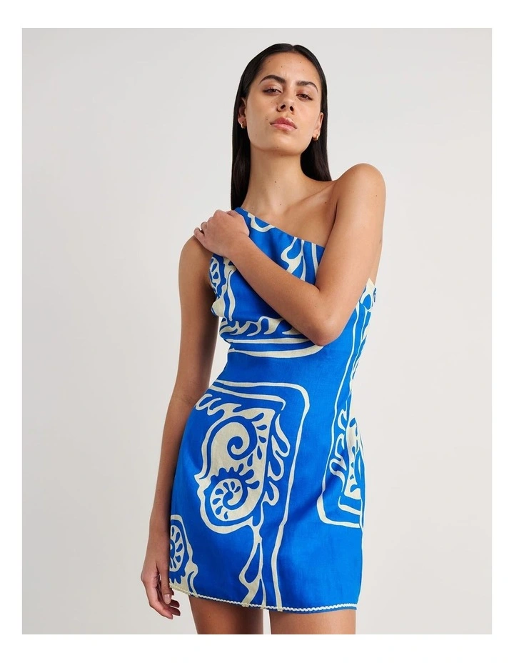 Ceezee Asymmetric Linen Mini Dress in Blue image 5