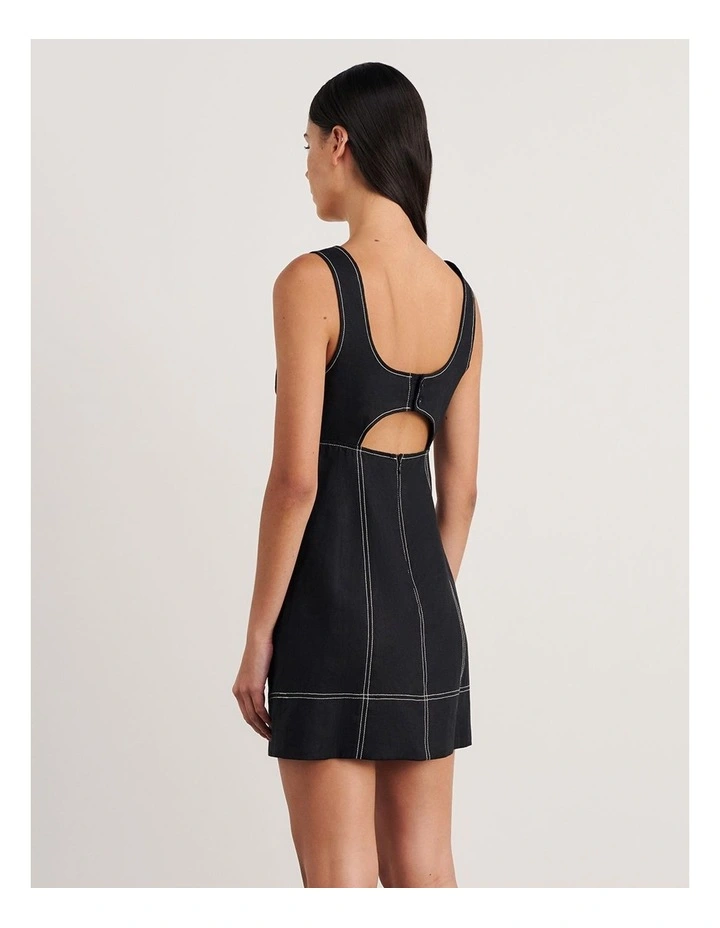 Daphne Linen Mini Dress in Black image 2