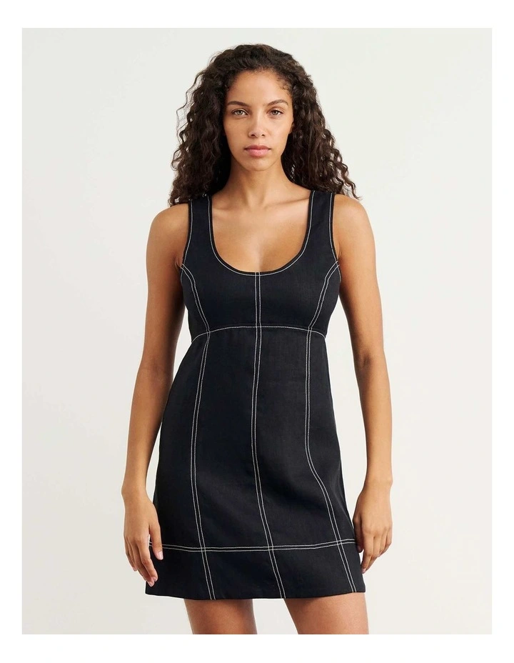 Daphne Linen Mini Dress in Black image 2