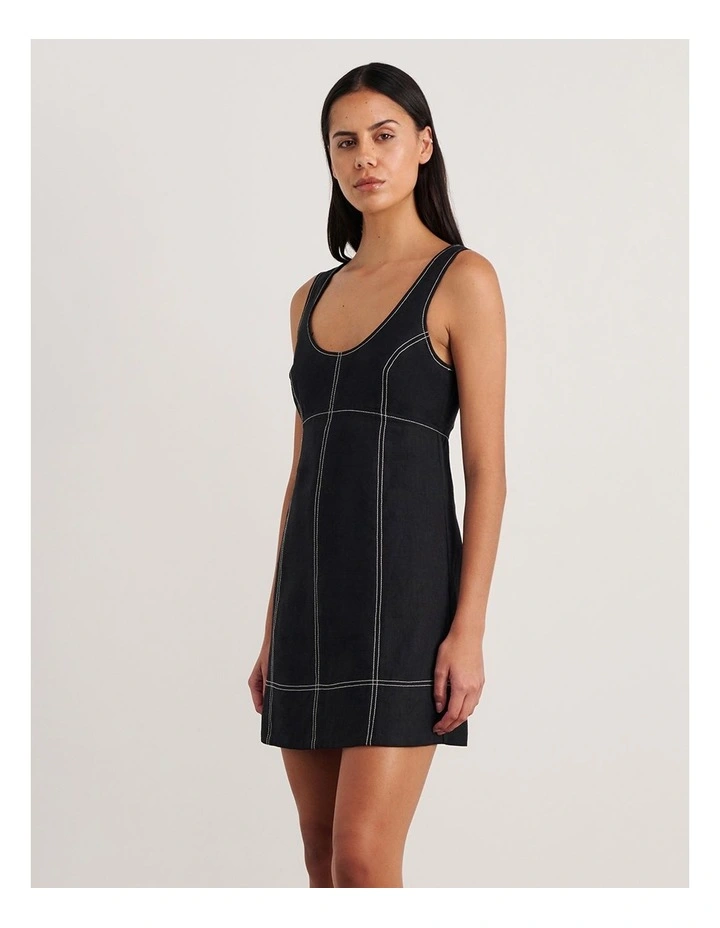 Daphne Linen Mini Dress in Black image 3
