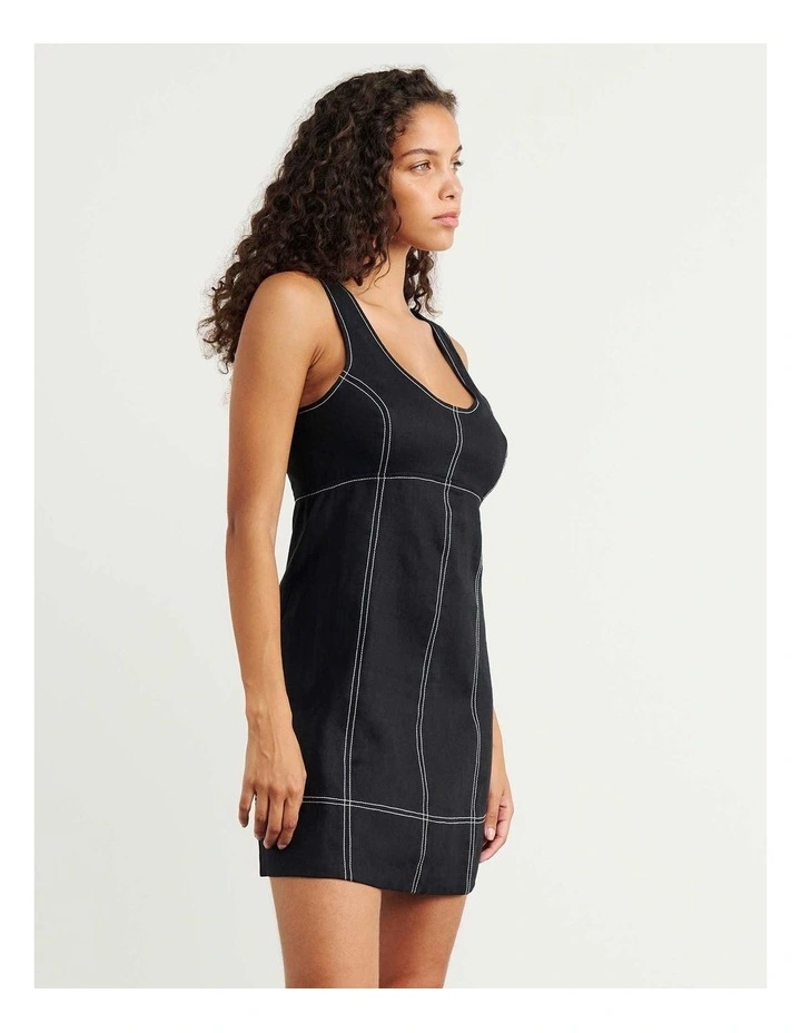 Daphne Linen Mini Dress in Black image 3