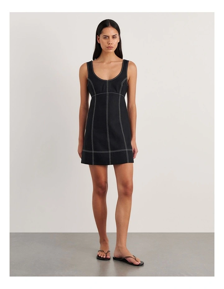 Daphne Linen Mini Dress in Black image 4