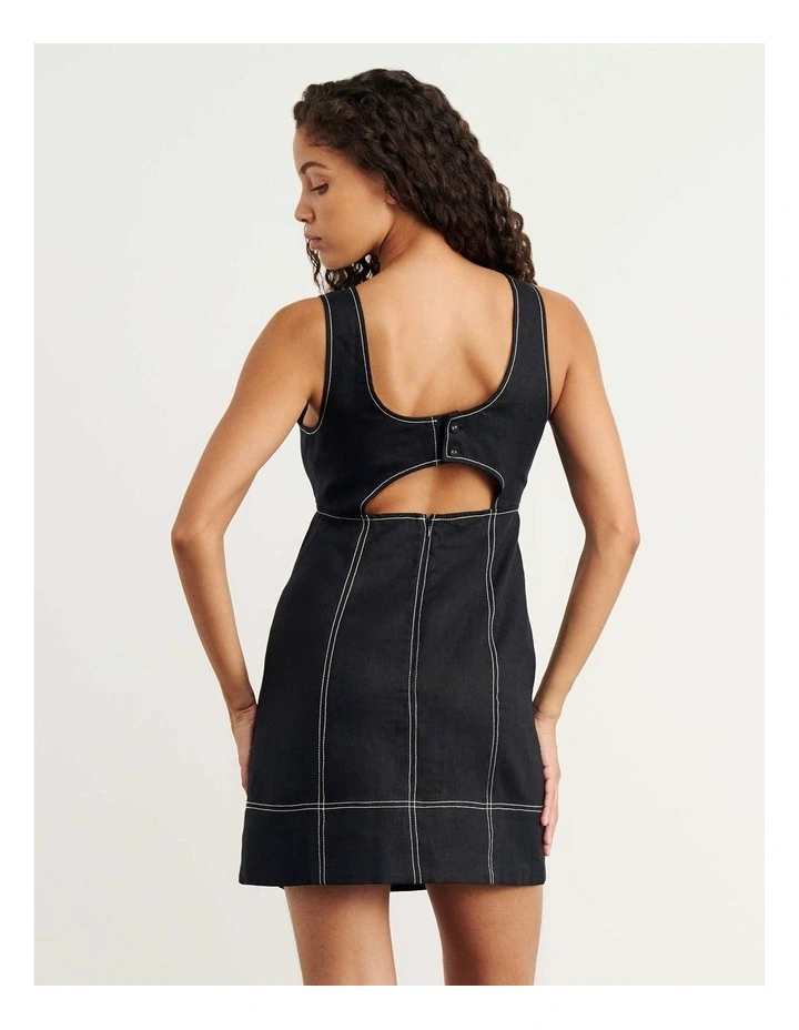 Daphne Linen Mini Dress in Black image 4