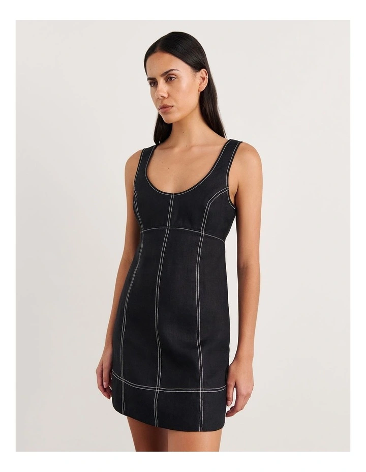 Daphne Linen Mini Dress in Black image 5