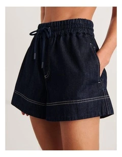 Loe Denim Pull On Short in Raw Wash