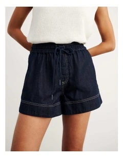 Loe Denim Pull On Short in Raw Wash