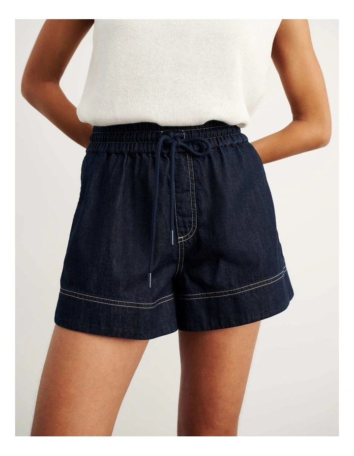 Loe Denim Pull On Short in Raw Wash image 1