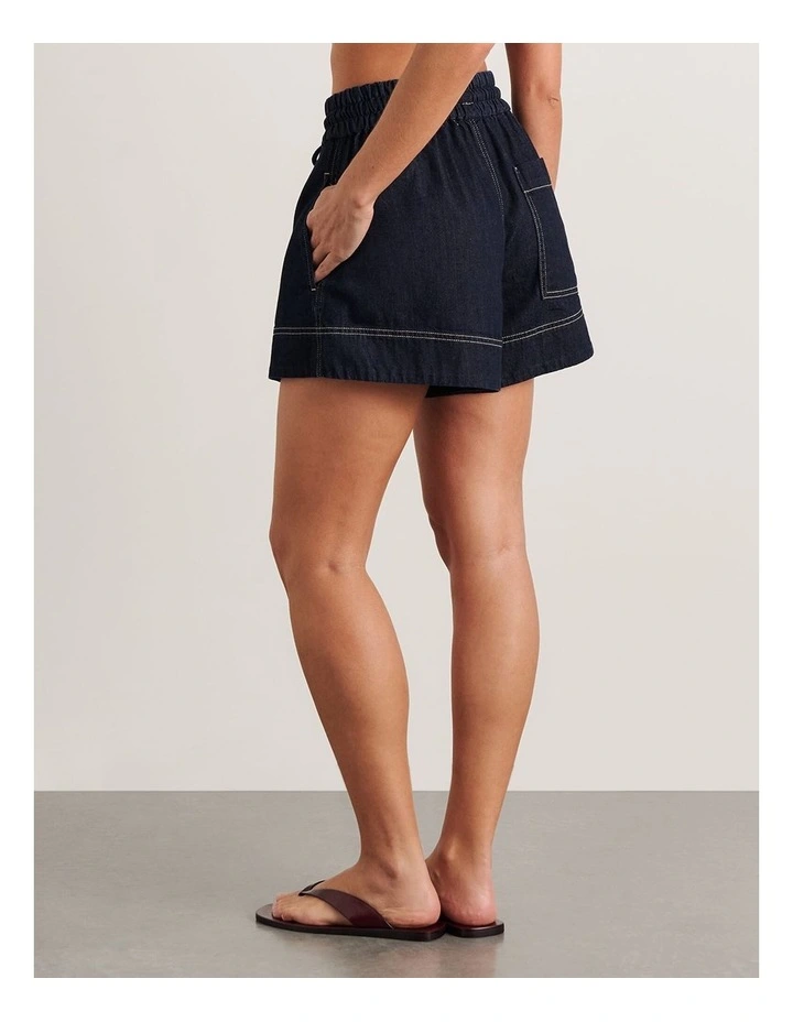 Loe Denim Pull On Short in Raw Wash image 2