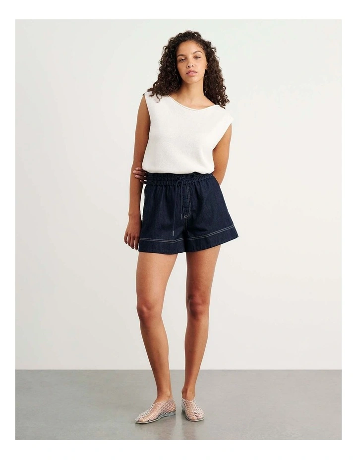 Loe Denim Pull On Short in Raw Wash image 2