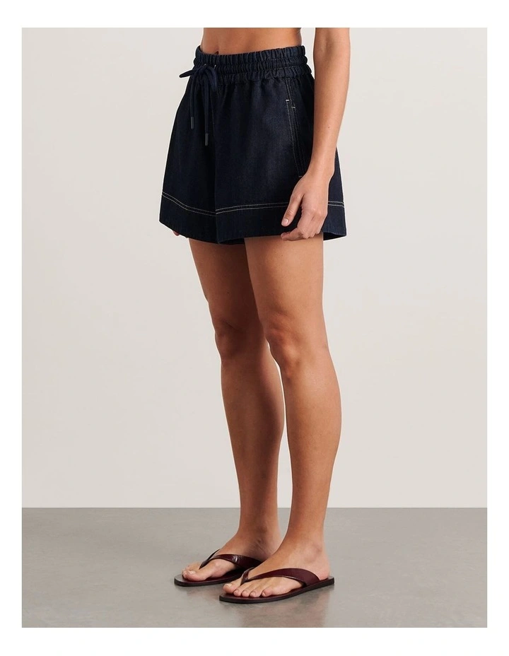 Loe Denim Pull On Short in Raw Wash image 3