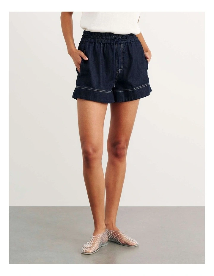 Loe Denim Pull On Short in Raw Wash image 3