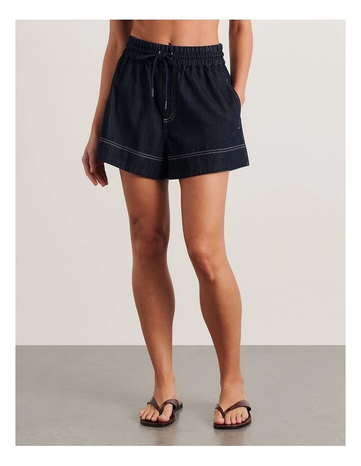 Loe Denim Pull On Short in Raw Wash image 4