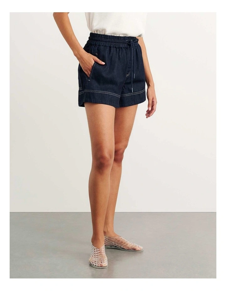 Loe Denim Pull On Short in Raw Wash image 4
