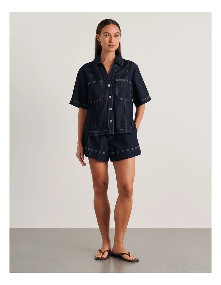 Loe Denim Pull On Short in Raw Wash image 5