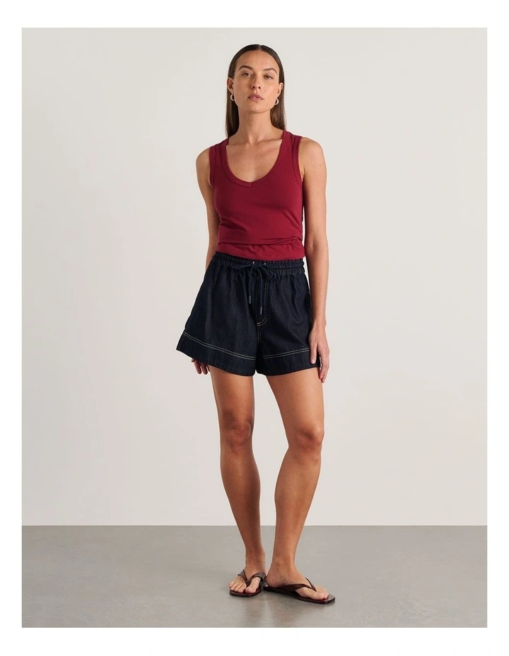Loe Denim Pull On Short in Raw Wash image 7