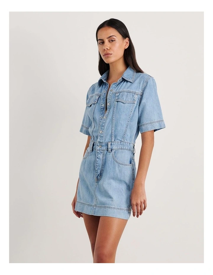 Loe Denim Shirt Dress in Blue image 3