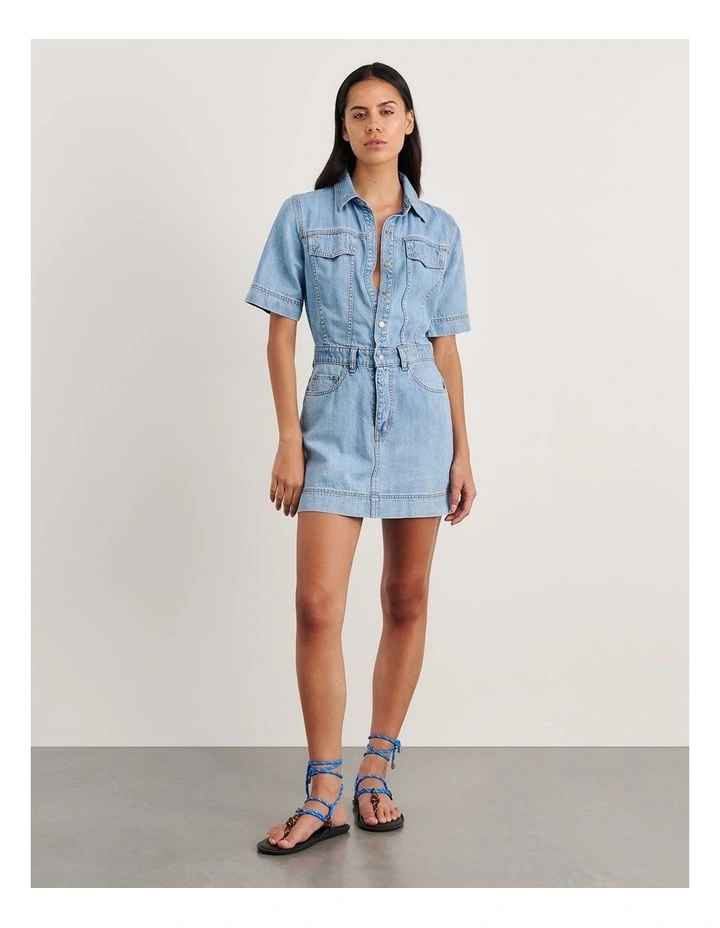 Loe Denim Shirt Dress in Blue image 4
