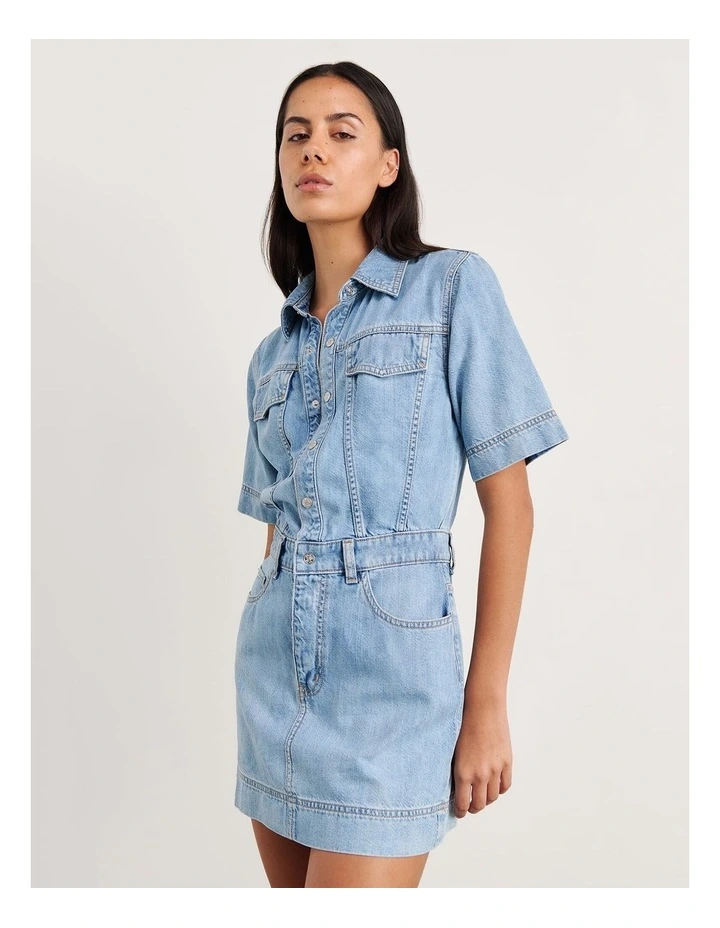 Loe Denim Shirt Dress in Blue image 5