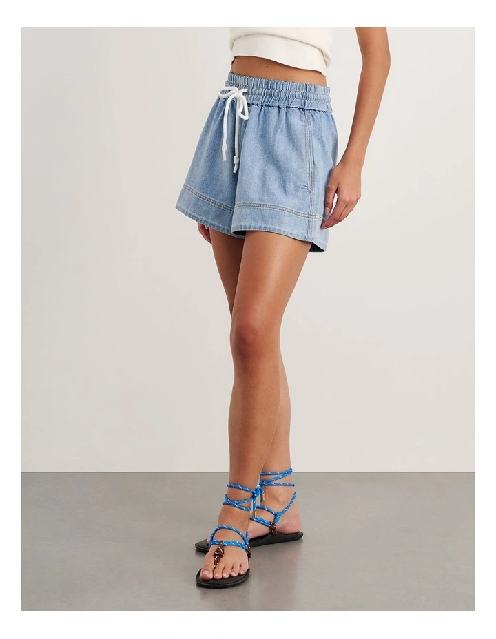 Loe Denim Pull On Short in Blue image 3