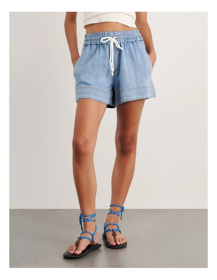 Loe Denim Pull On Short in Blue image 4