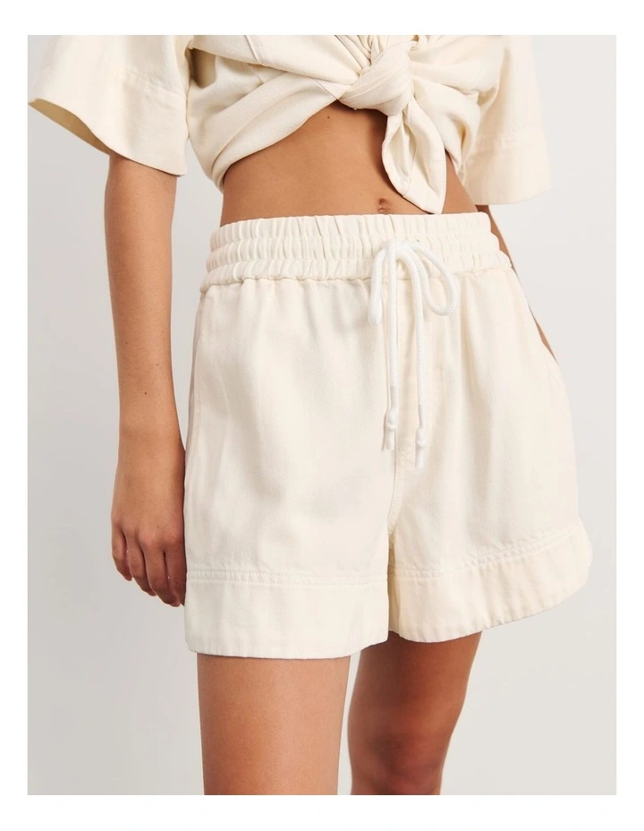 Loe Denim Pull On Short in Cream image 1