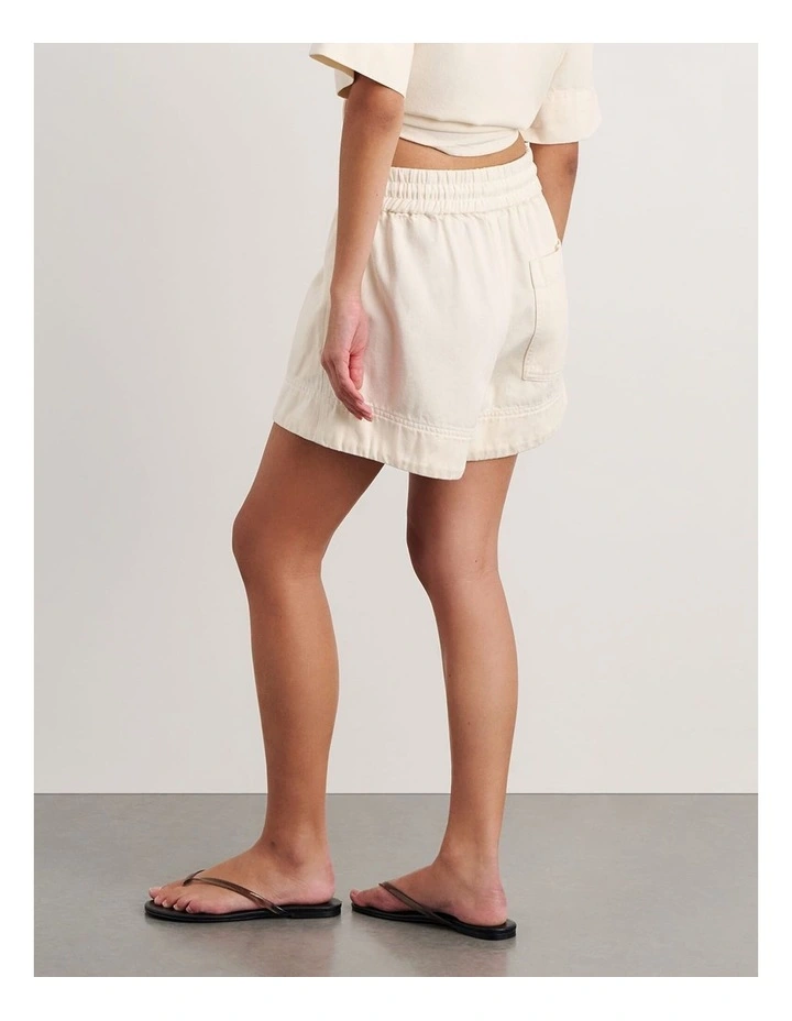Loe Denim Pull On Short in Cream image 2