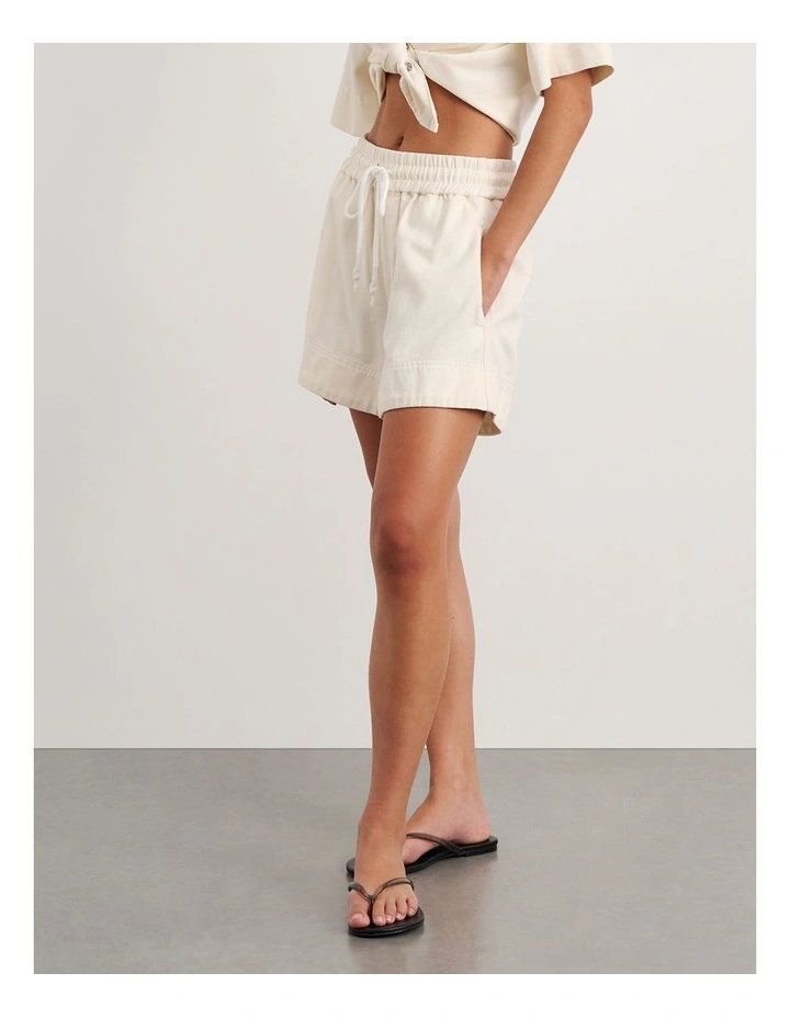 Loe Denim Pull On Short in Cream image 3