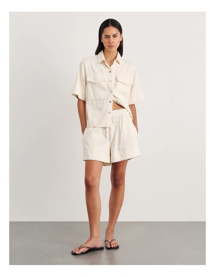 Loe Denim Pull On Short in Cream image 4