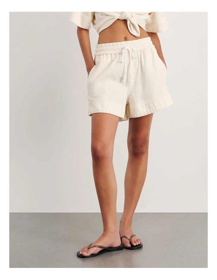 Loe Denim Pull On Short in Cream image 5