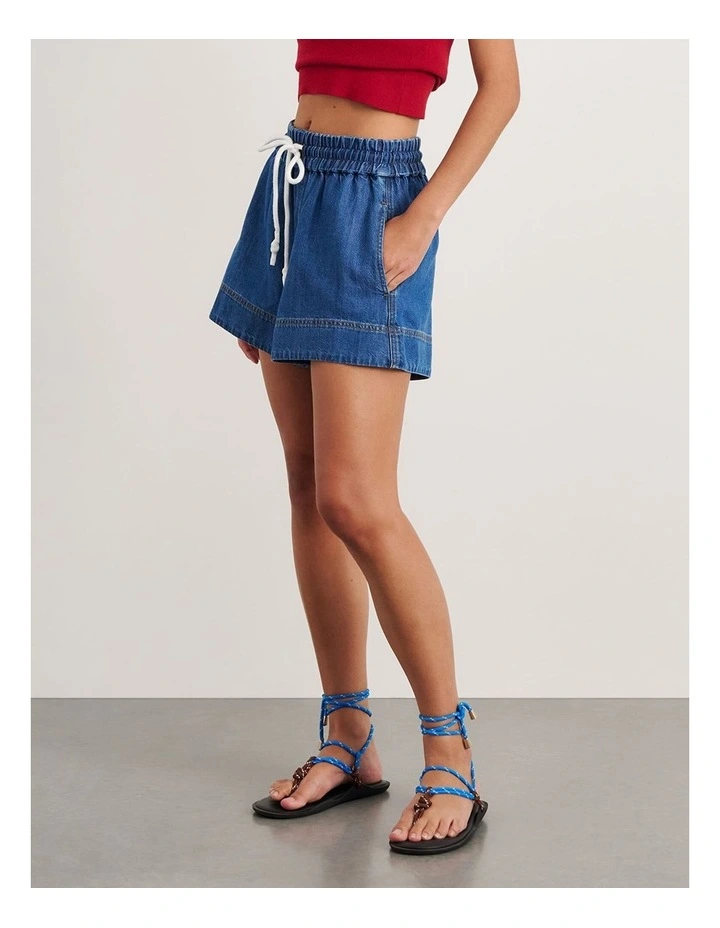 Loe Denim Pull On Short in Blue image 3