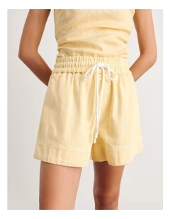 Loe Denim Pull On Short in Yellow