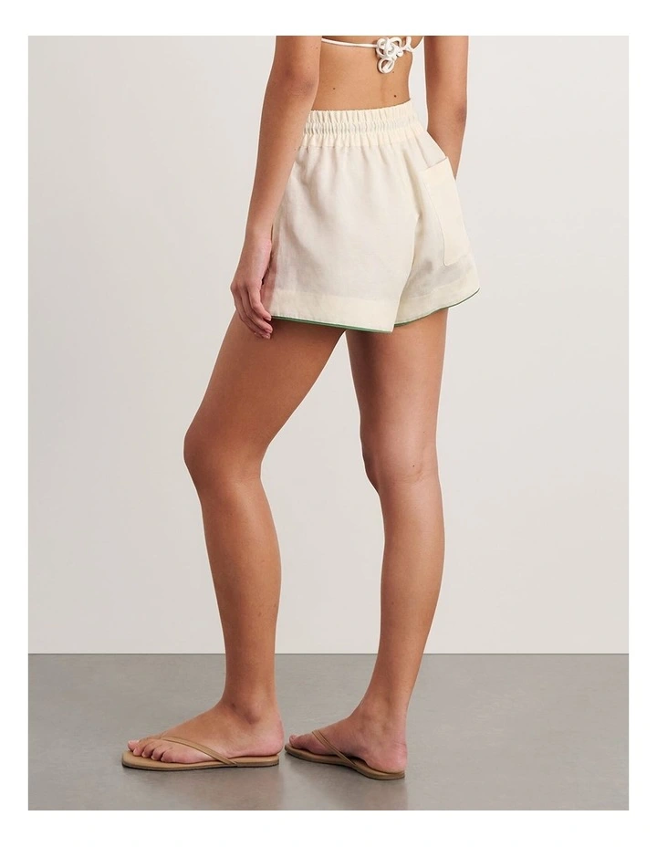Palm Embroidered Shorts in Beige image 2