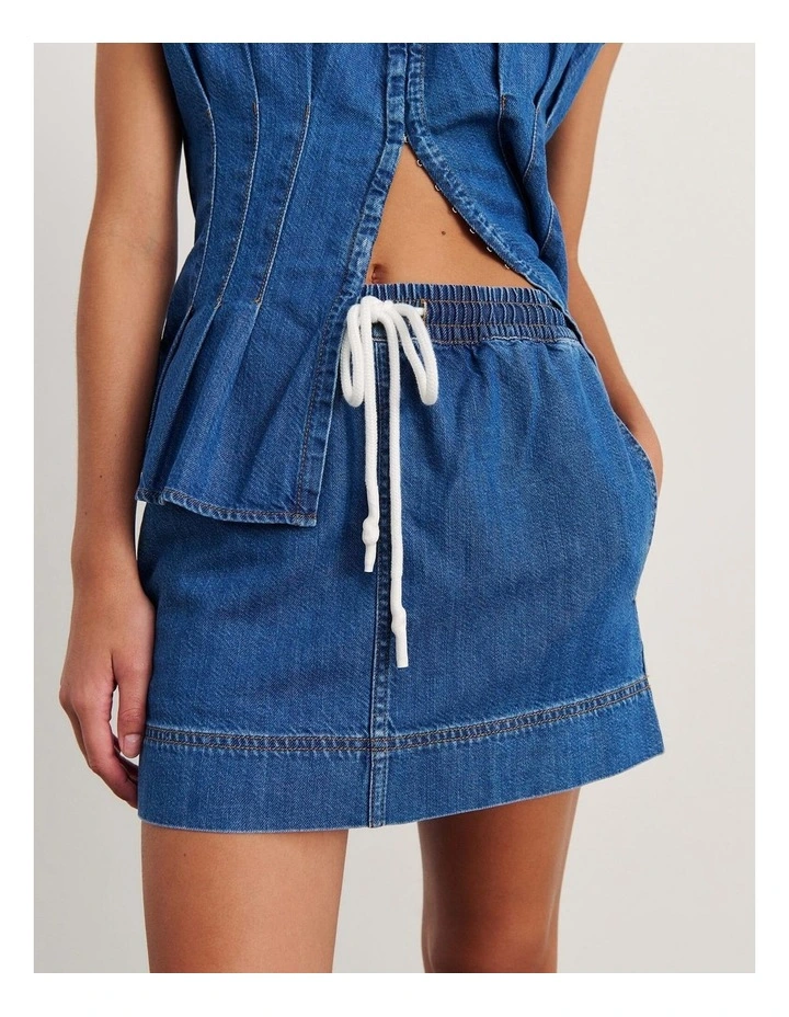 Loe Denim Pull On Skirt in Blue image 1