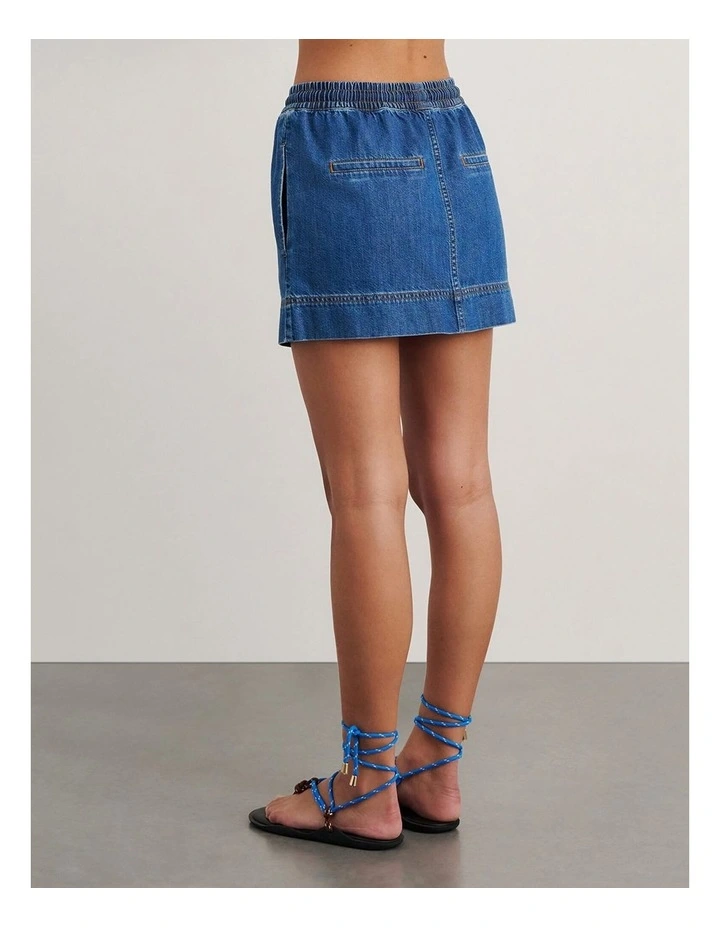 Loe Denim Pull On Skirt in Blue image 2