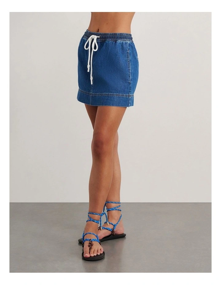 Loe Denim Pull On Skirt in Blue image 3