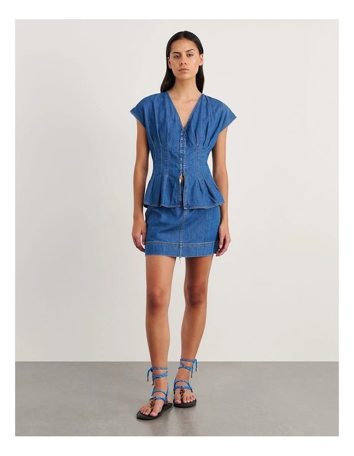 Loe Denim Pull On Skirt in Blue image 4