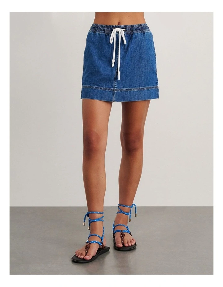 Loe Denim Pull On Skirt in Blue image 5