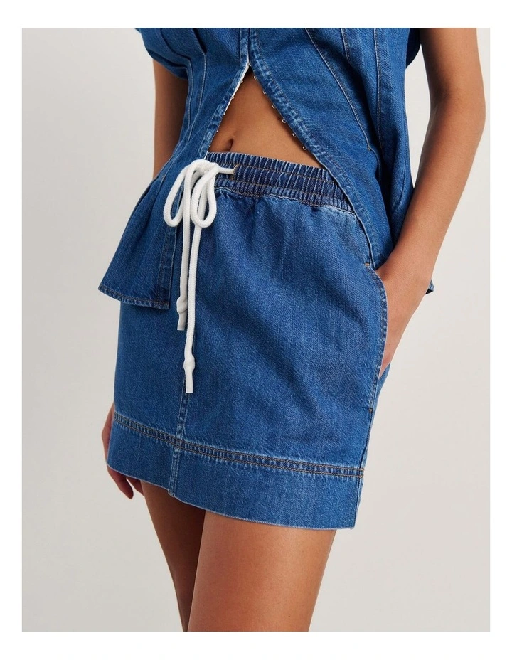 Loe Denim Pull On Skirt in Blue image 6