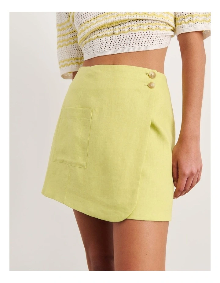 Kayla Linen Wrap Mini Skirt in Yellow image 1