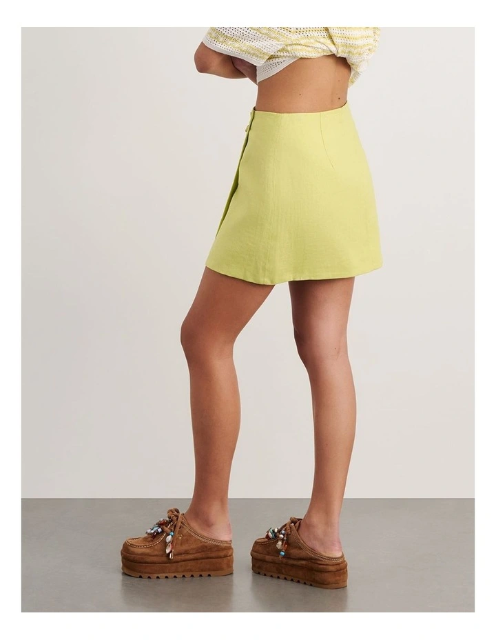 Kayla Linen Wrap Mini Skirt in Yellow image 2